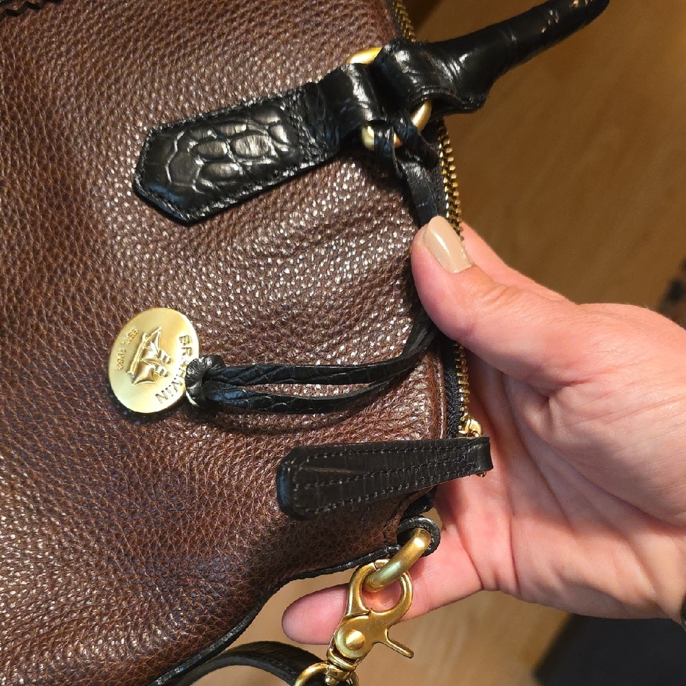Brahmin Brown Pebbled Leather Satchel with Black Handles - Picture 16 of 16